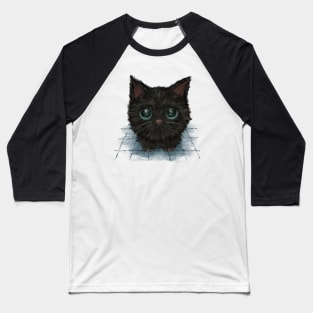 Black cat with blue eyes looks up at me Baseball T-Shirt